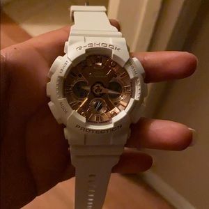 G Shock White and rose gold watch